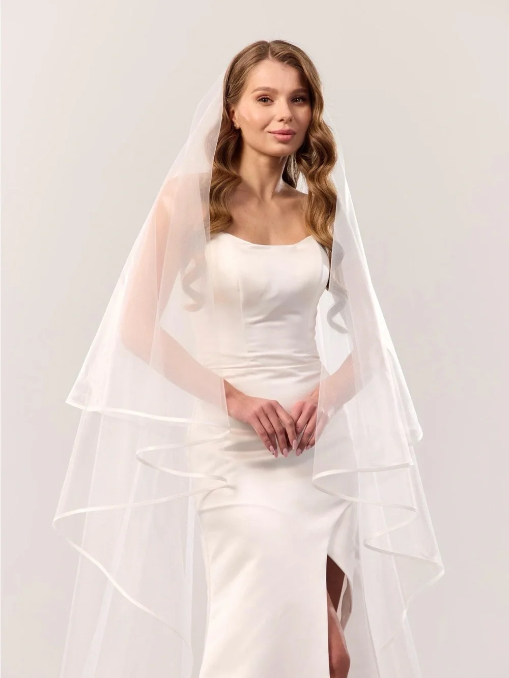 Satin Trim Sheer Veil with Blusher (cathedral length)